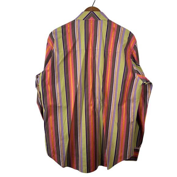 Robert Graham Mens L Bold Multicolor Stripe Button Front Shirt Flip Cuff Cotton - Picture 2 of 14